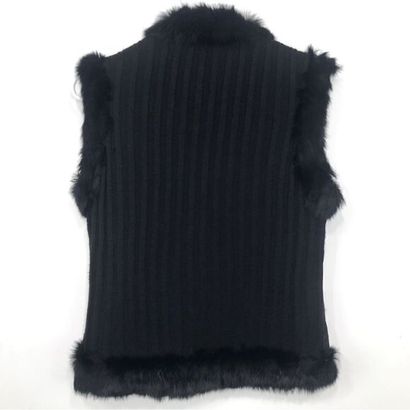 Sisters Black Suede Leather Fur Trim Knit Zip Up Vest - Picture 9 of 13